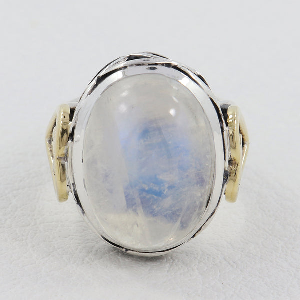 Large Rainbow Moonstone Sterling Silver Ring