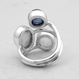 Rainbow Moonstone, Kyanite, Tourmaline Silver Ring