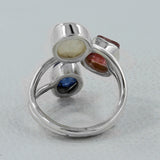 Rainbow Moonstone, Kyanite, Tourmaline Silver Ring