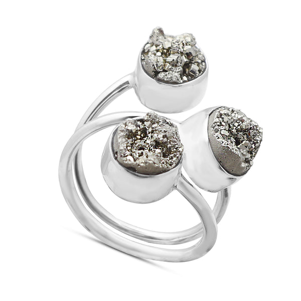 925 Sterling Silver Pyrite Druzy Rings