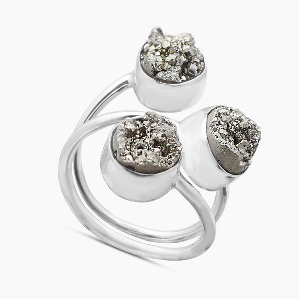 925 Sterling Silver Pyrite Druzy Rings