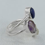 Rainbow Moonstone, Kyanite, Tourmaline Silver Ring