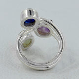 Rainbow Moonstone, Kyanite, Tourmaline Silver Ring