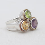 Triple Gemstone Silver Ring – Amethyst, Peridot & Citrine