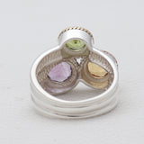 Triple Gemstone Silver Ring – Amethyst, Peridot & Citrine