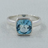 Blue Topaz Cut Gemstone Solid Silver Ring