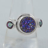 Colorful Titanium Druzy, Mystic Quartz Silver Ring