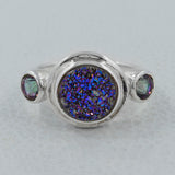 Colorful Titanium Druzy, Mystic Quartz Silver Ring