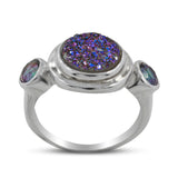 Colorful Titanium Druzy, Mystic Quartz Silver Ring