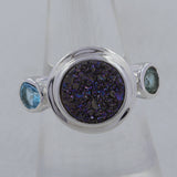 Colorful Titanium Druzy, Mystic Quartz Silver Ring