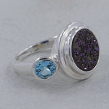 Colorful Titanium Druzy, Mystic Quartz Silver Ring