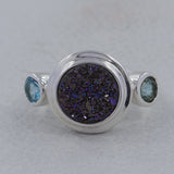 Colorful Titanium Druzy, Mystic Quartz Silver Ring