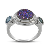 Colorful Titanium Druzy, Mystic Quartz Silver Ring