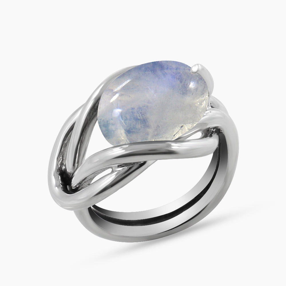 Rainbow Moonstone Silver Rings