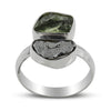Genuine Raw Uncut Moldavite and Meteorite Silver Ring