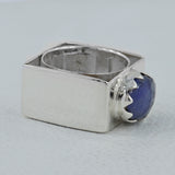 Blue Larimar Gemstone Square Band Silver Ring