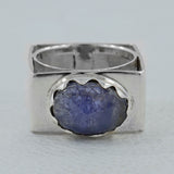 Blue Larimar Gemstone Square Band Silver Ring