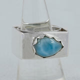 Blue Larimar Gemstone Square Band Silver Ring