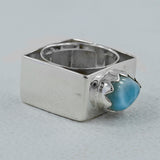 Blue Larimar Gemstone Square Band Silver Ring