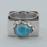 Blue Larimar Gemstone Square Band Silver Ring