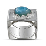 Blue Larimar Gemstone Square Band Silver Ring