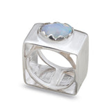 Blue Larimar Gemstone Square Band Silver Ring