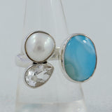 Larimar, Blue Topaz, Crystal Gemstone Ring