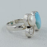 Larimar, Blue Topaz, Crystal Gemstone Ring