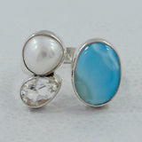 Larimar, Blue Topaz, Crystal Gemstone Ring