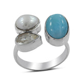 Larimar, Blue Topaz, Crystal Gemstone Ring