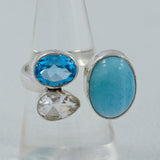 Larimar, Blue Topaz, Crystal Gemstone Ring