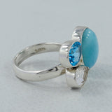 Larimar, Blue Topaz, Crystal Gemstone Ring