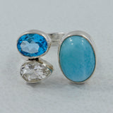 Larimar, Blue Topaz, Crystal Gemstone Ring