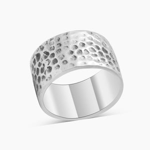 Hammered Texture Silver Wide Band Rings