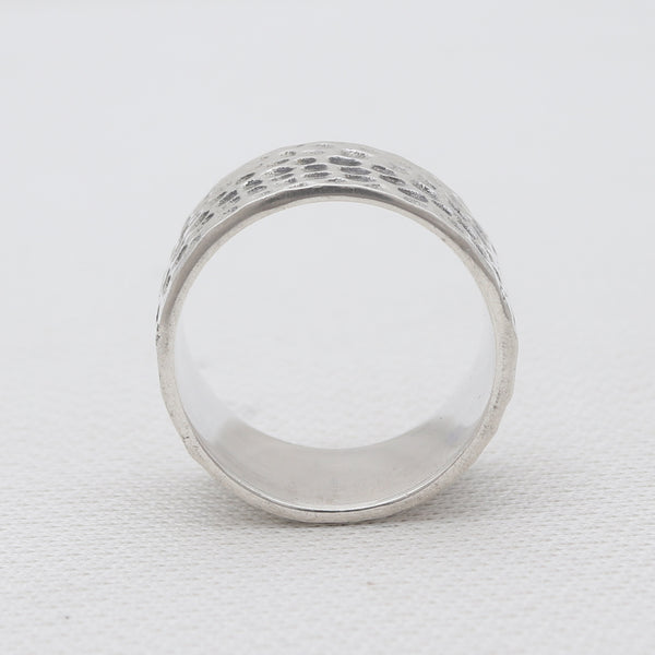 Hammered Texture Silver Wide Band Rings