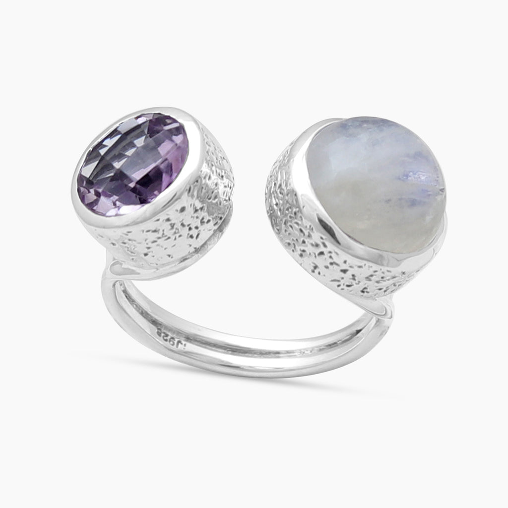 Rainbow Moonstone Silver Rings
