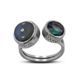 Natural Rainbow Moonstone & Amethyst Silver Ring