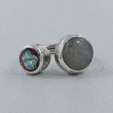 Natural Rainbow Moonstone & Amethyst Silver Ring