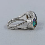 Natural Rainbow Moonstone & Amethyst Silver Ring