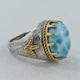 Blue Larimar Gemstone Mens Ring