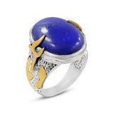 Lapis Lazuli Mens Ring in 925 Sterling Silver with Gold Plating