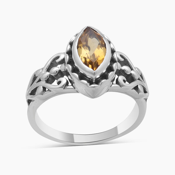 Yellow Citrine Silver Women Rings