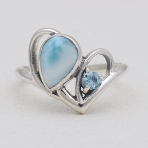 Larimar & Blue Topaz Silver Women Rings