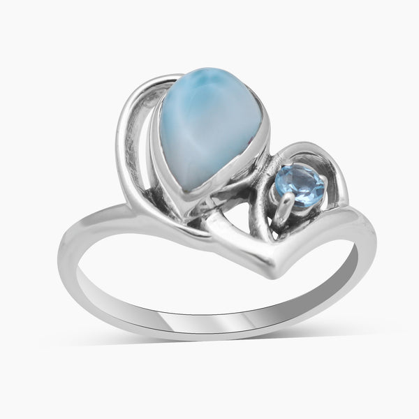 Larimar & Blue Topaz Silver Women Rings