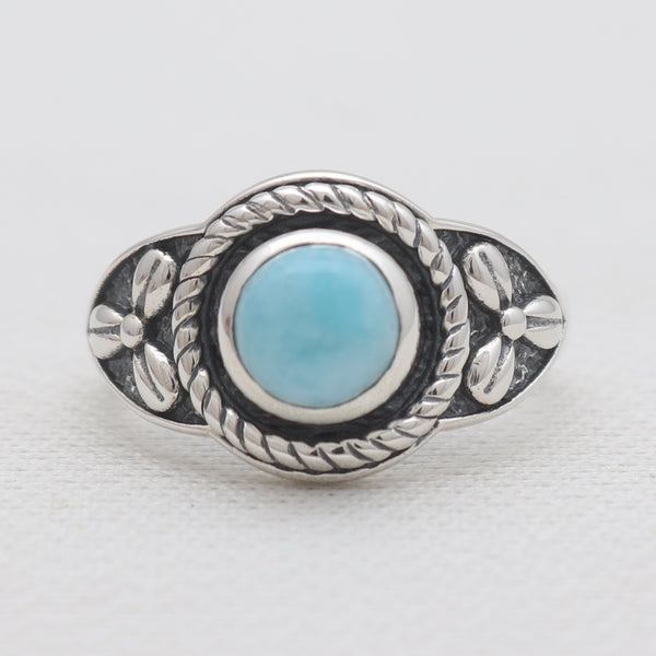 Natural Larimar Silver Designer Rings