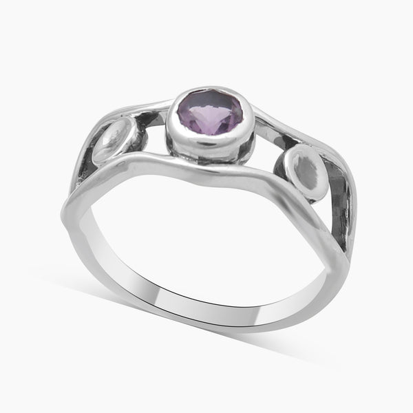 Amethyst Silver Designer Band Rings