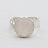 Checker Cut Rainbow Moonstone Silver Rings