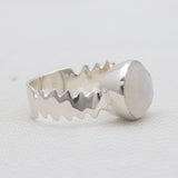 Checker Cut Rainbow Moonstone Silver Rings
