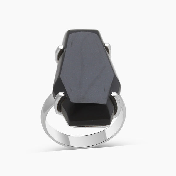 Black Onyx Coffin Silver Rings