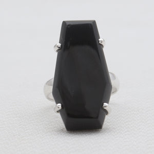 Black Onyx Coffin Silver Rings